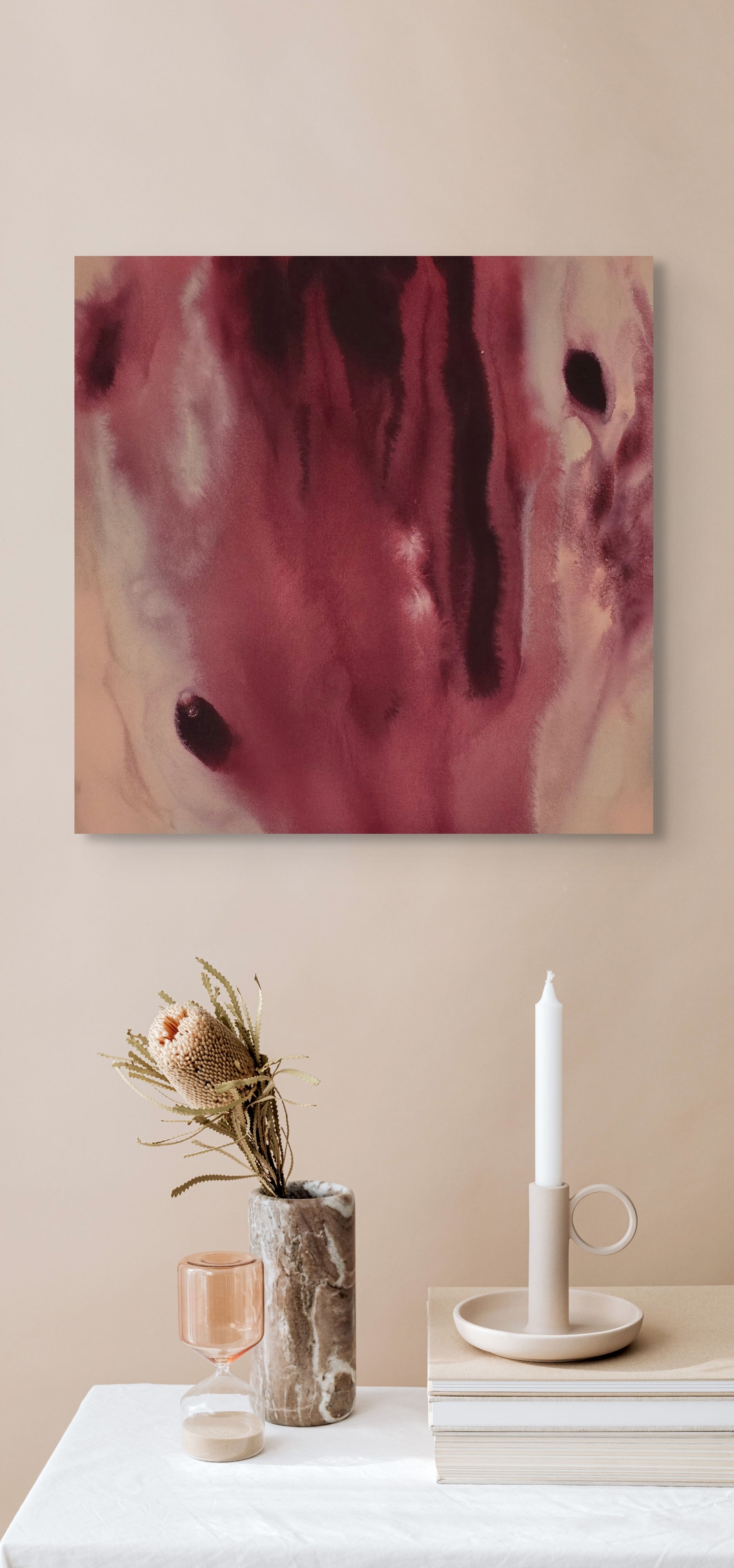Crimson Descent · 60 × 60 cm